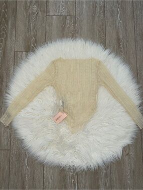 SHEIN Cream Cable Knit Long Sleeve Bodysuit